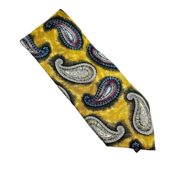Mens Silk Necktie Christian Dior Geometric Pattern Gold  58 in Ameba Paisley - Picture 1 of 4